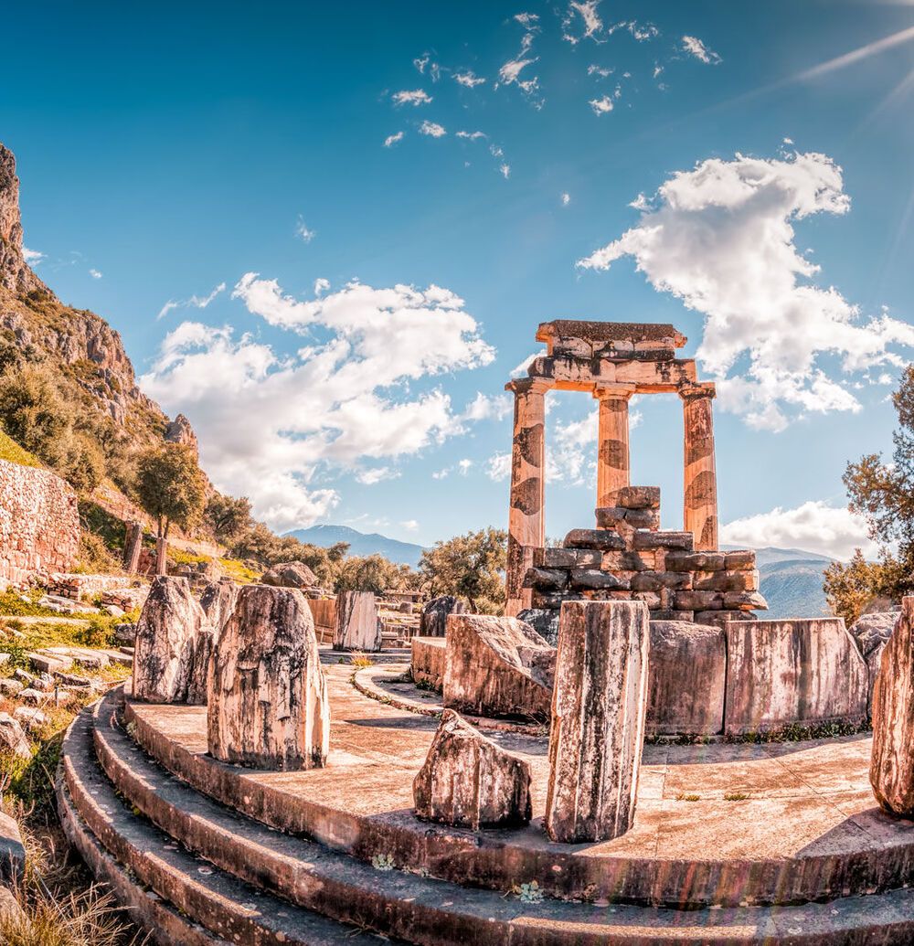 The Tholos of Athena pronaia, originally consisted of 20 Doric columns arranges around 10 Corinthian columns 