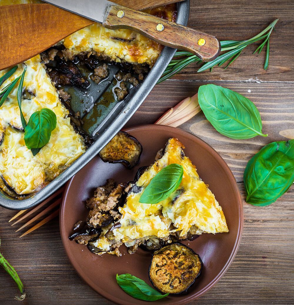 Greek Moussaka of eggplant and minced meat