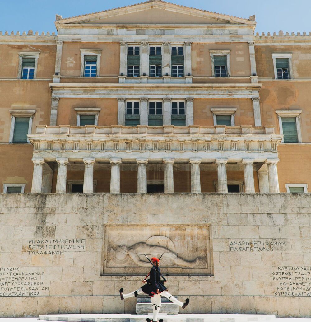 The Changing of the Presidential Guard by the Evzones (special guards) protecting the Tomb on the Unknown Solider