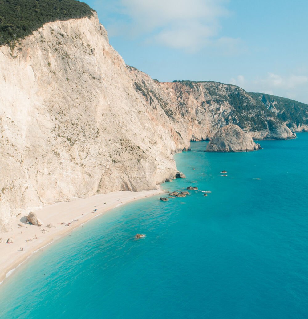 The cliffs by Lefkada’s Porto Katsiki beach reach a height of 100m