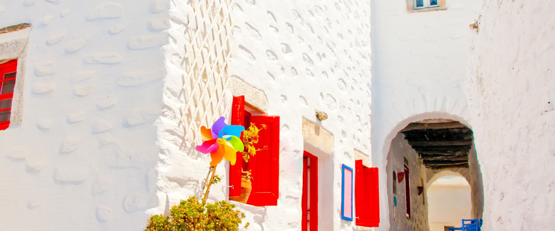 Tables and chairs in Chora the capital of Amorgos island