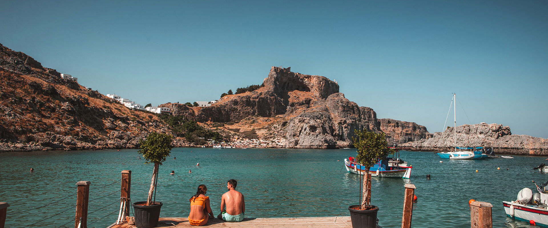 View of Lindos Castle from St. Paul's bay