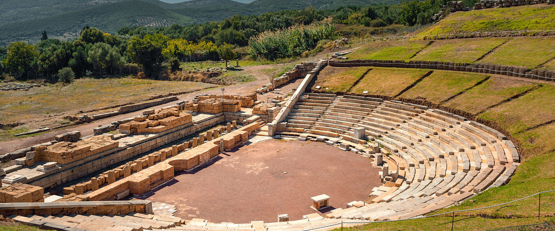 The first monument as you enter is the theatre, built in 3-2BC and regarded as one of the greatest examples of its kind