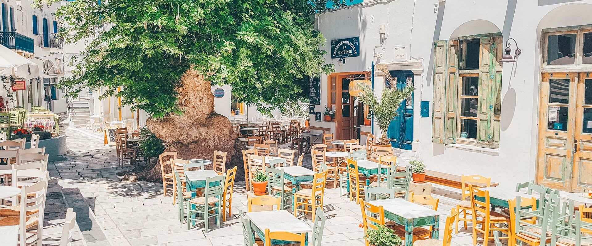 Pyrgos, in the north, has a charming square where you can settle down to Greek coffee and a slice of galaktoboureko