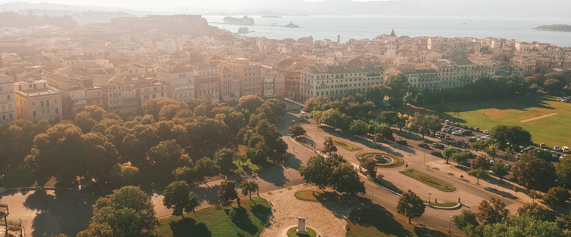 Corfu old town and Spianada square from above