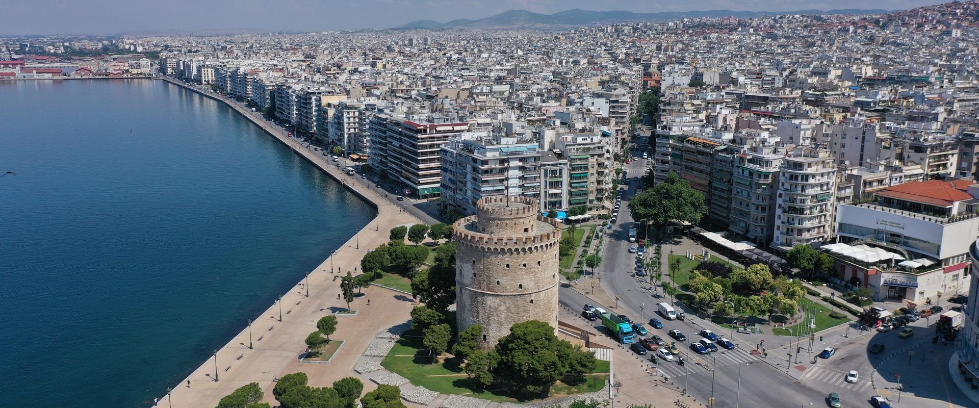 Aerial view of Thessaloniki's White Tower