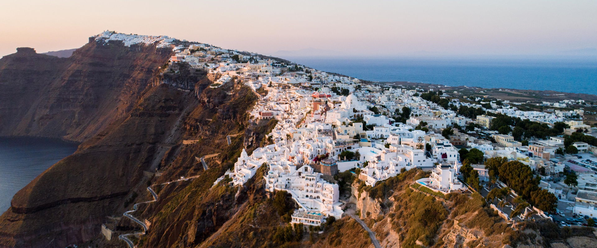 Caldera view from Fira as the sun sets
