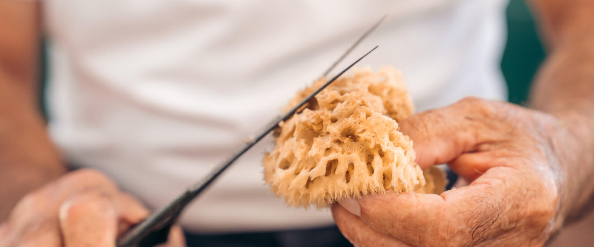 Treating a natural sponge on Kalymnos island