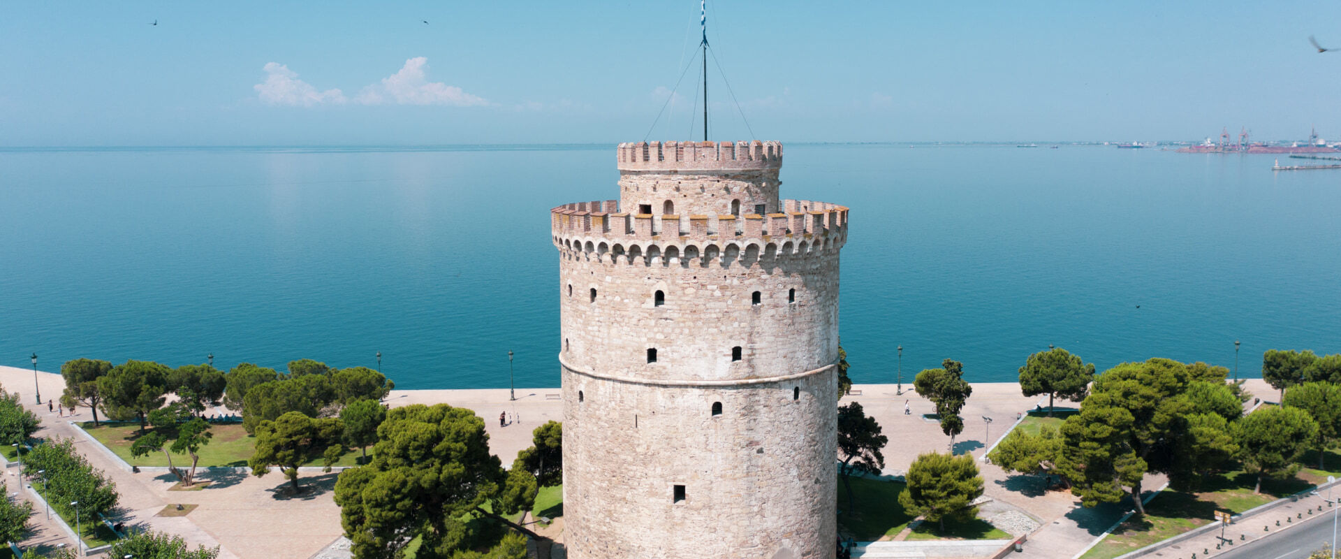 Aerial view of Thessaloniki's White Tower