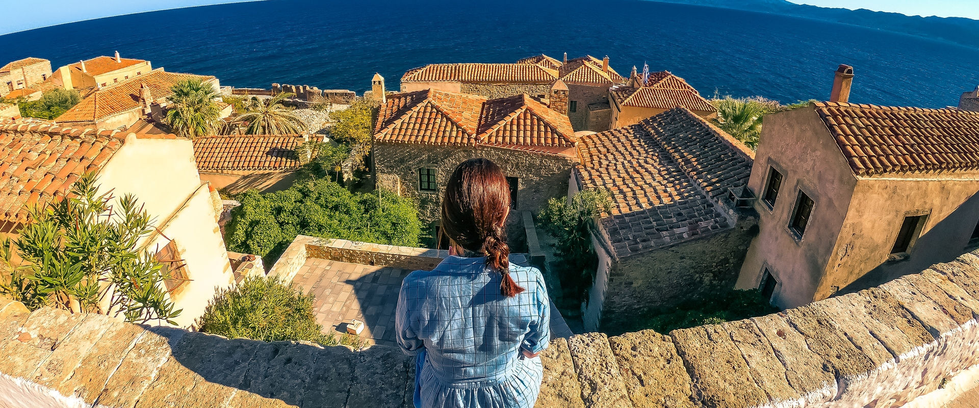 Maria gazing the sea from Monemvasia's most instagrammable spot