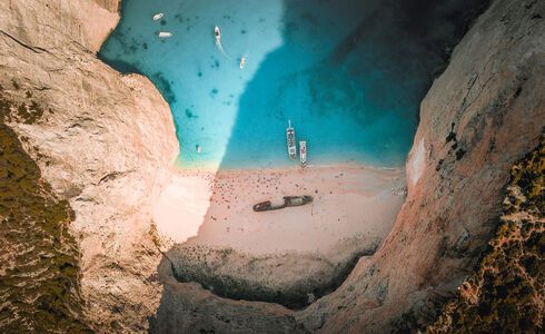 A bird's eye view of Navagio beach