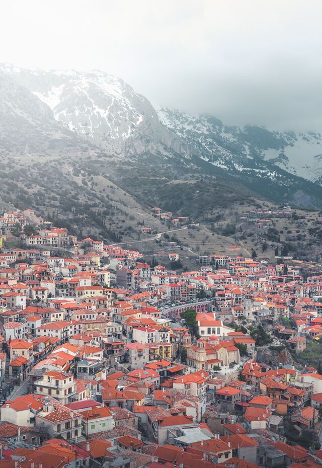 Arahova village from above during the winter 