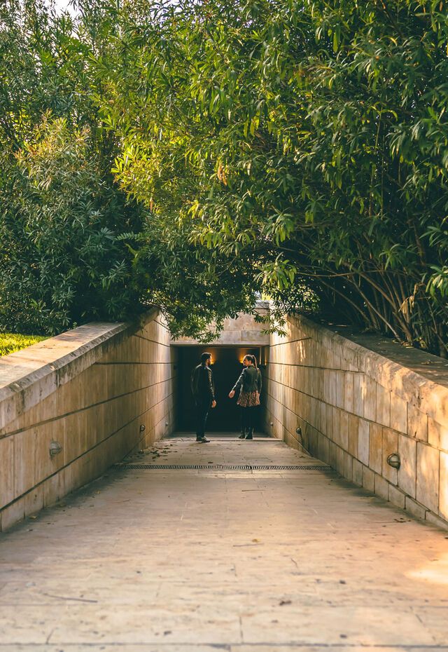Approaching Vergina tombs, you enter the raised mound or tumulus through an ominously dark passage, leaving daylight behind