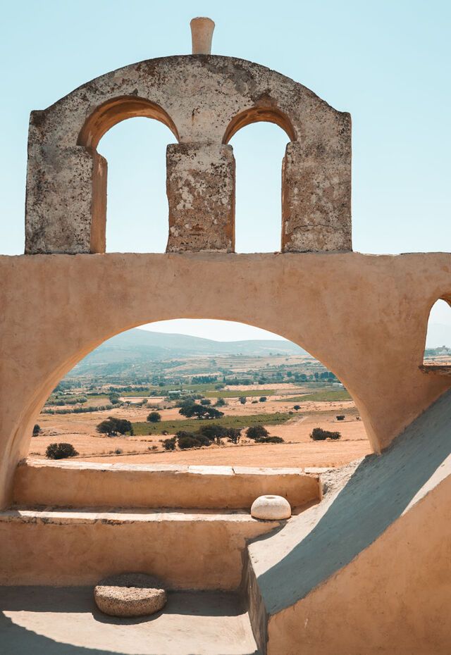 The Bazeos Tower dominates the land leading to the seacoast of Agiassos