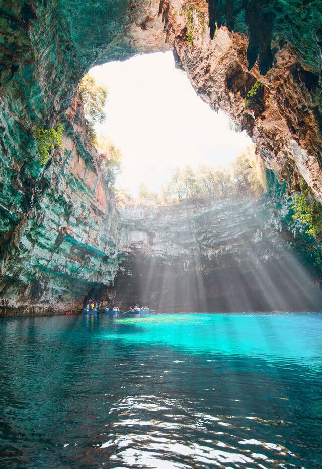 The ethereal blues and mystical aura of the Melissani Cave in Kefalonia