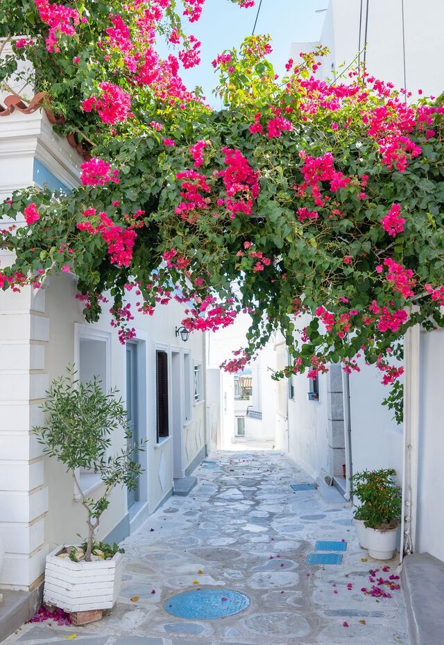 Make sure to explore the streets of Hora with cobbled alleys, as well as neoclassical building with beautiful gardens