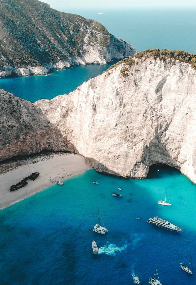 Aerial view of Navagio beach in Zante 