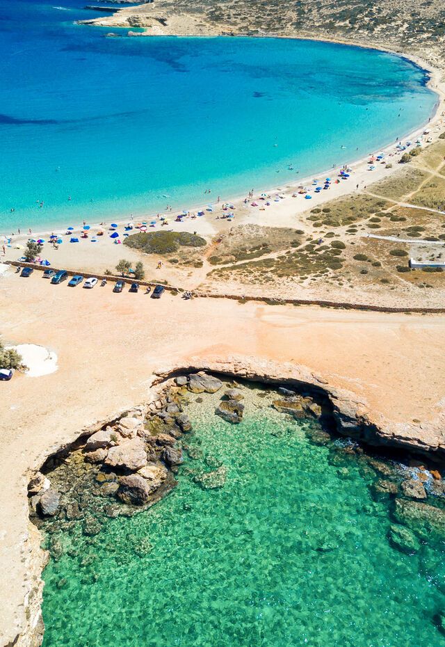 An aerial view of Pori beach in Pano Koufonisi