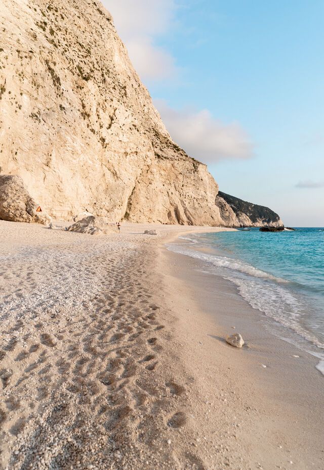Porto Katsiki beach in Lefkada is bathed in fine, pebbly sand 