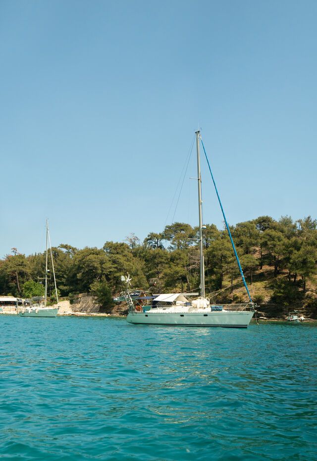 Aliki beach in Thassos is popular with sailing boats