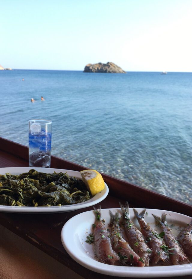 Seafood meze at Skala Eressou beach in Lesvos