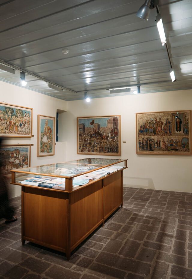 Paintings on display inside the Museum of Works by Theophilos, Lesvos