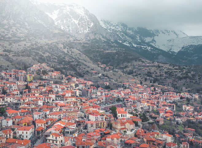 Arahova village from above during the winter 