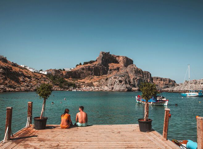 View of Lindos Castle from St. Paul's bay