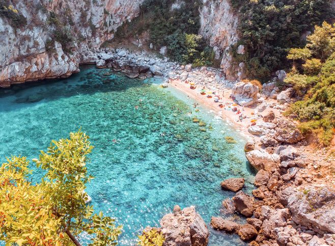 Fakistra beach, where some scenes from the movie Mamma Mia! were filmed here