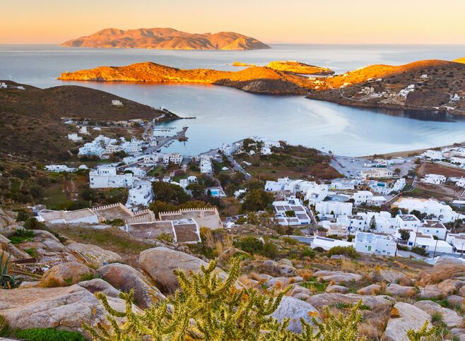 View of Sikinos's port at sunset