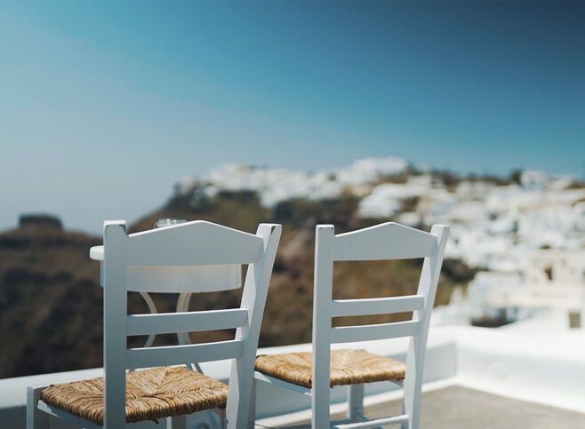 Cafe in Santorini with a caldera view