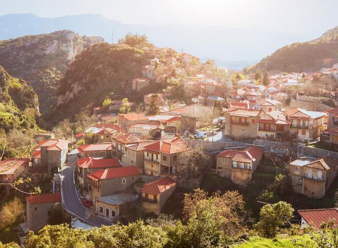 Panoramic view of traditional greek village Stemnitsa