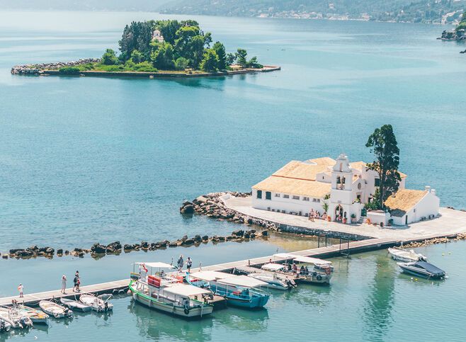 Vlacherna monastery and Pontikonisi in Corfu