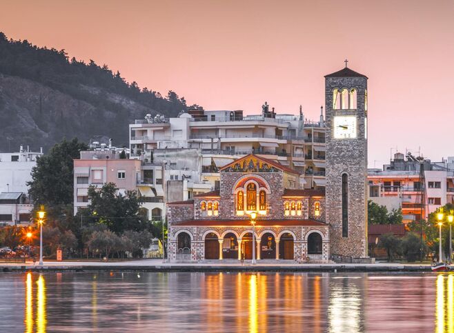 Pause at Agios Konstantinos park with the church by the same nam