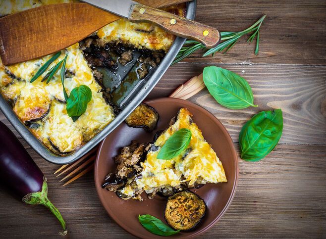 Greek Moussaka of eggplant and minced meat