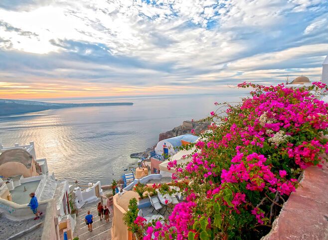 Famous for it's beautiful and romantic sunsets , Oia in Santorini