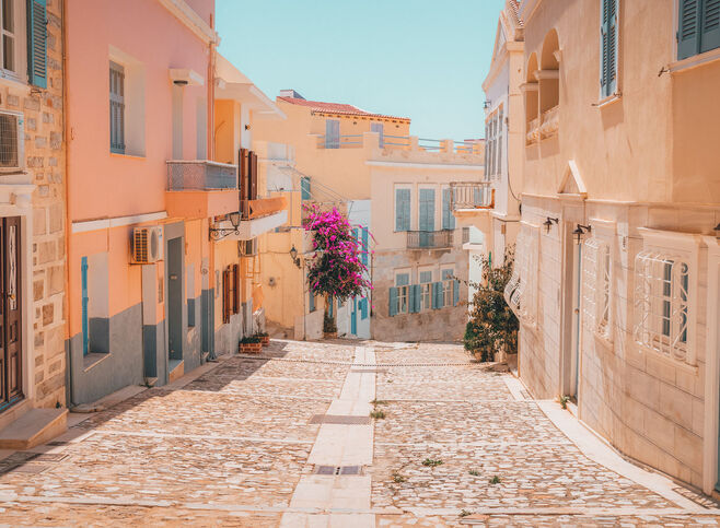 The neoclassical architecture and the multi-coloured mansion houses of Ermoupolis town
