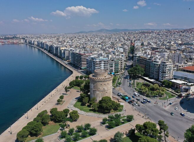 Aerial view of Thessaloniki's White Tower