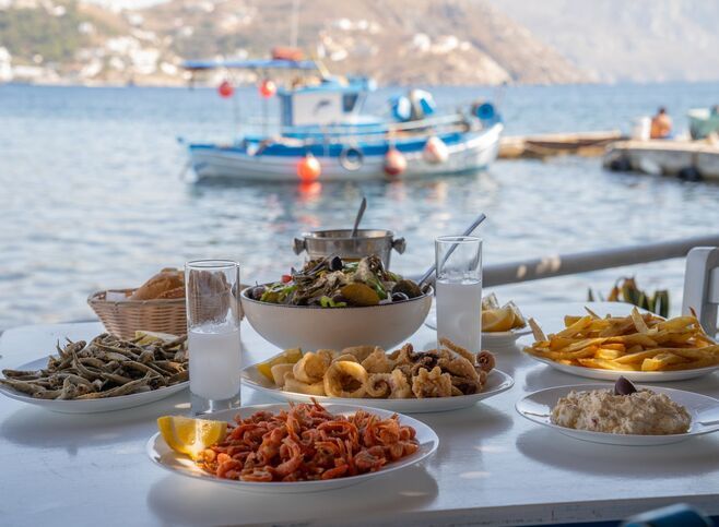 When in Telendos, you must visit the family-owned tavernas where a fresh catch of seafood comes in every morning