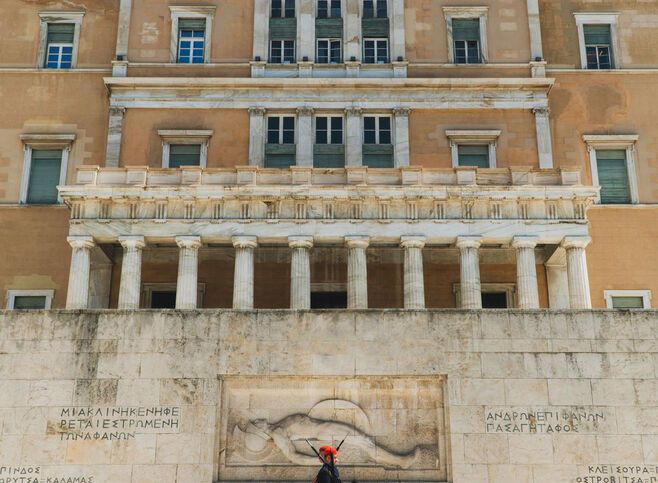 The Changing of the Presidential Guard by the Evzones (special guards) protecting the Tomb on the Unknown Solider