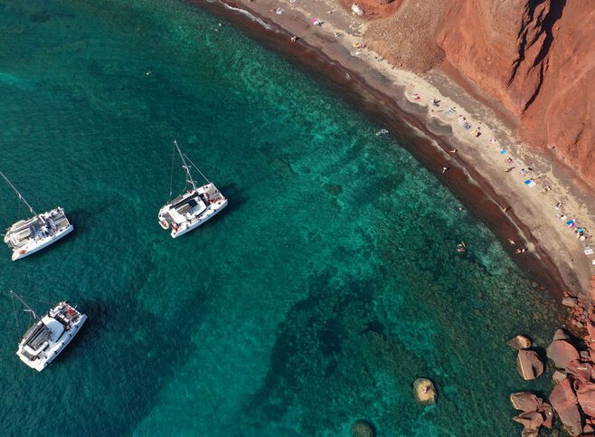 famous red volcanic beach Santorini island