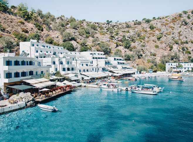 The Greek village of Loutro in Crete, Greece