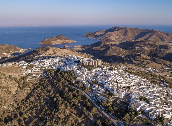 Aerial view of Chora, Patmos