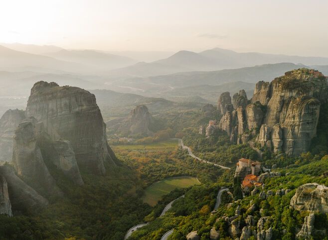 Aerial view of Meteora