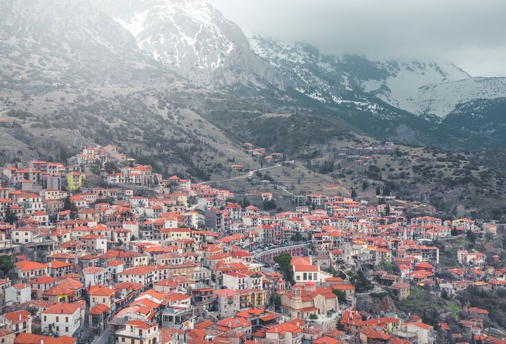 Arahova village from above during the winter 