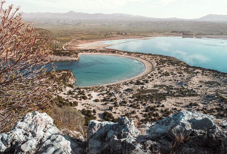 Voidokilia, the majesty of nature quite like the iconic horseshoe-shaped beach and its accompanying saltwater lagoon in Messinia