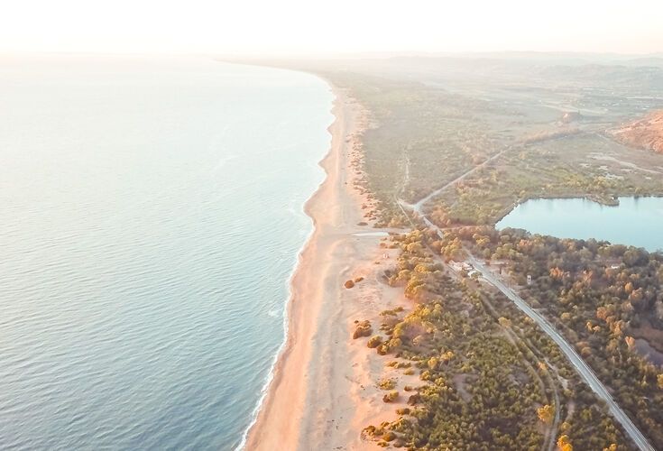 A narrow strip of land separates the sea from the Lagoon of Kaïafas