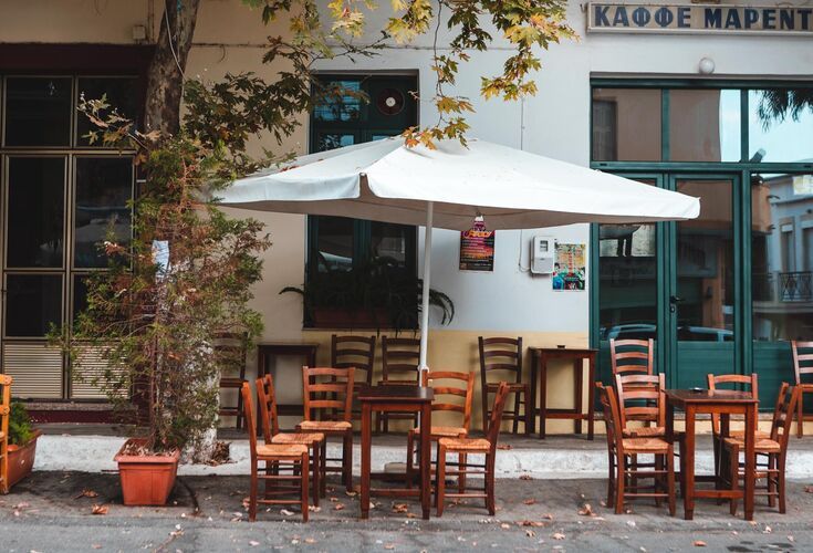 The main kafenio of Vamos, in the central square of the village