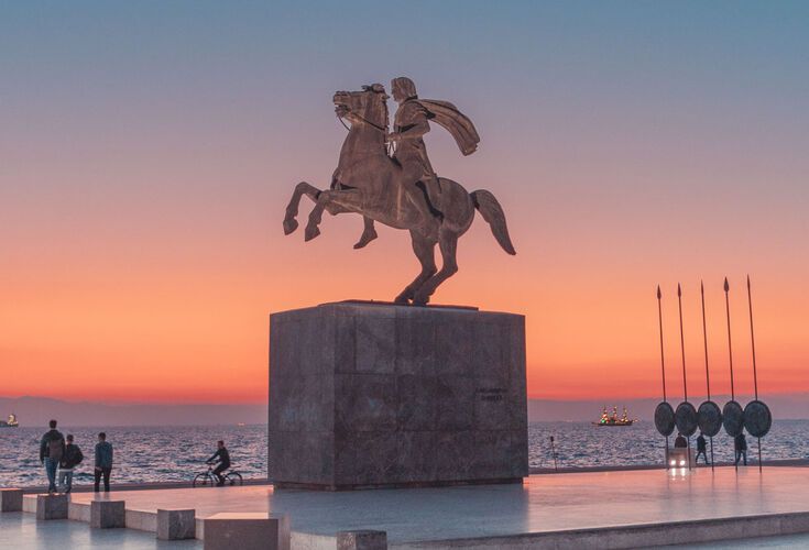 The monument of Alexander the Great is located in Nea Paralia of Thessaloniki