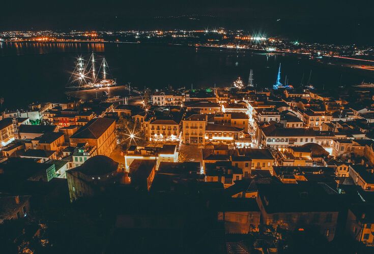 Nafplio's Old Town & waterfront by night